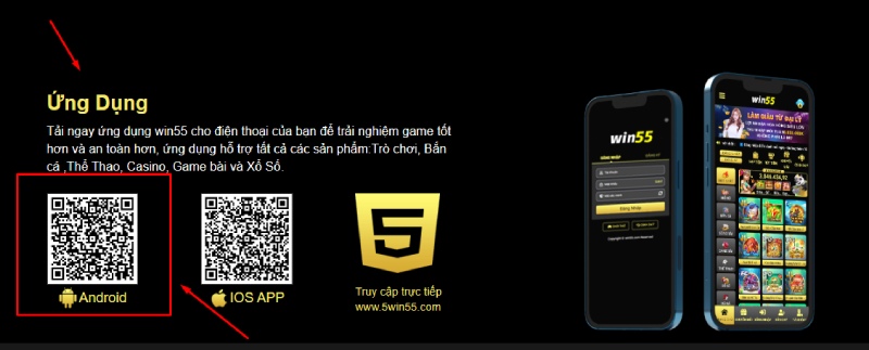 Quét mã qr để tải app Win55 cho Android